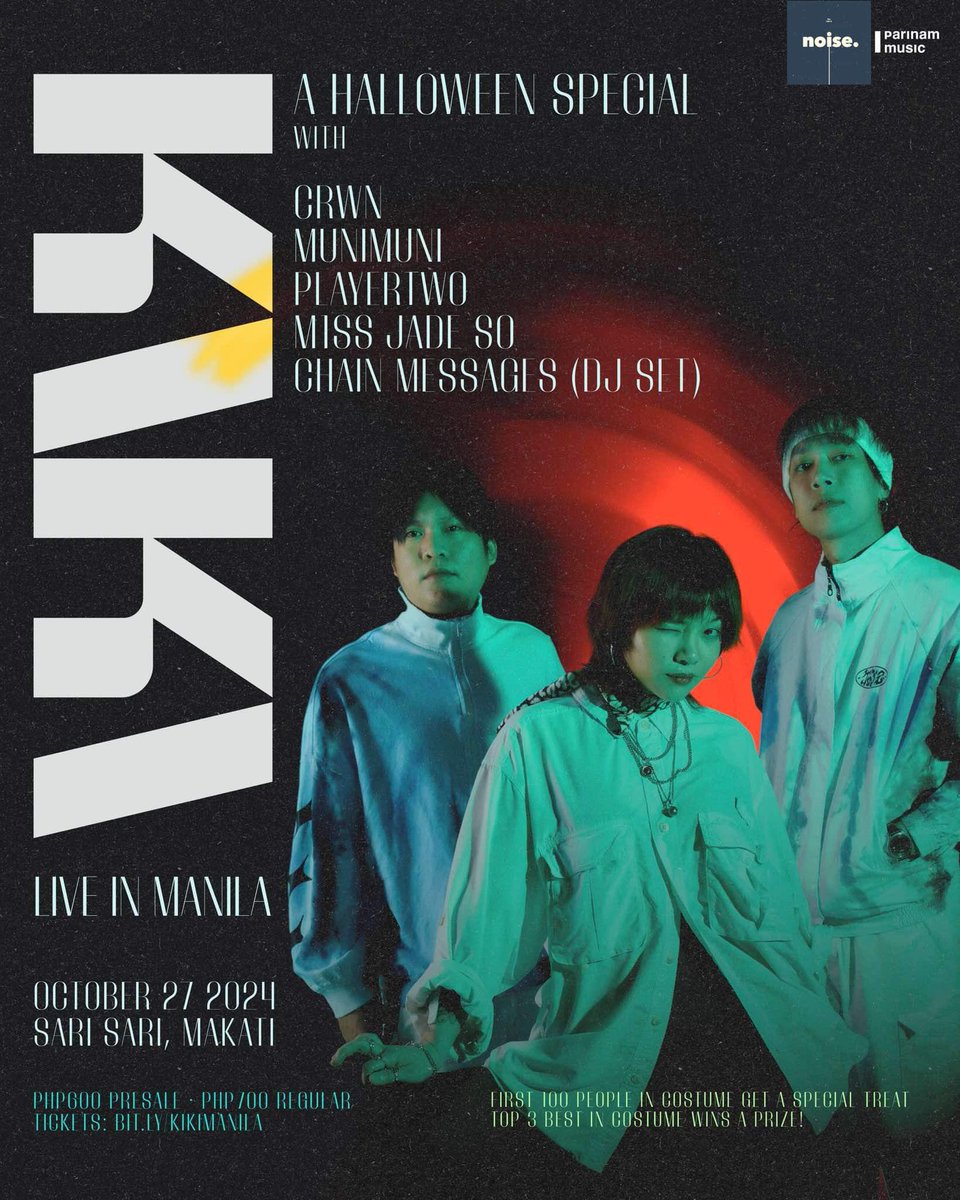 WE’RE THROWING A 👻🎃🎉 PARTY!

Feat.

<a href="/kikidoyoumind/">KIKI</a> 🇹🇭
<a href="/thatsokayking/">crwn</a> 
<a href="/munitheband/">Munimuni</a> 
<a href="/weareplayertwo/">PLAYERTWO</a> 
Chain Messages (DJ set)
and
<a href="/m1ssjadeso/">M1ss Jade So Colby</a> (Drag set)

🗓️ 10.27.24
📍 Sari Sari Makati
🎟️ bit.ly/kikimanila 

🍬First 100 in costume will get a special Halloween treat!