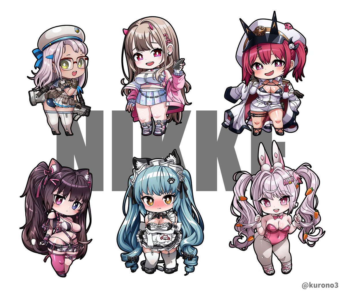 「NIKKEデフォルメ今まで描いたやつ1枚にまとめてみた。 #NIKKE 」|玄乃エミーのイラスト