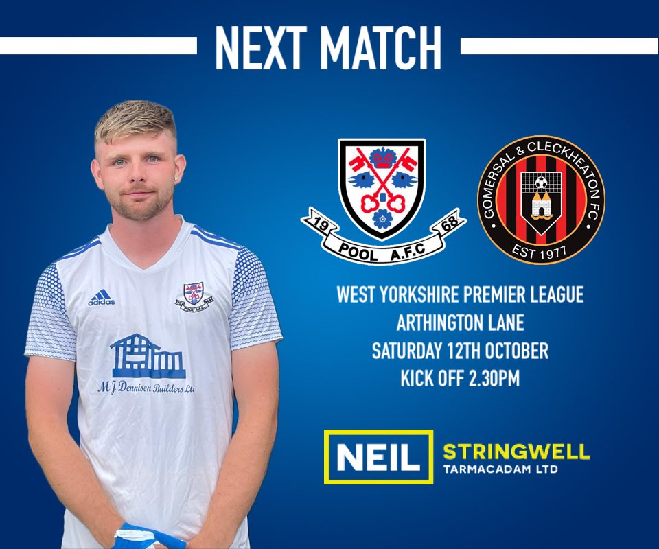 Next up for the first team we host Gomersal &amp; Cleckheaton on Saturday in the West Yorkshire Premier League.

Kick off is 2.30pm down at the Lane, and the bar and club will be open. Get down and support the lads.

#APAW #PoolAFC