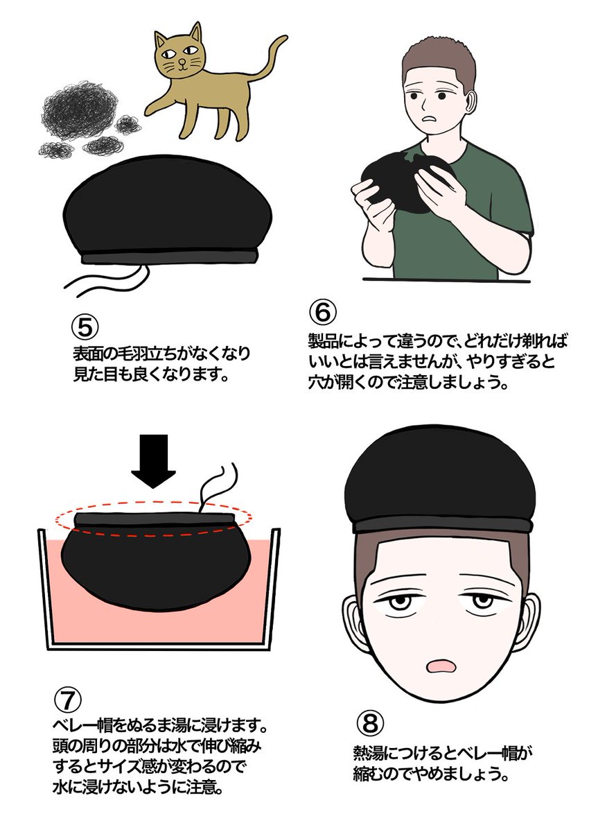 ベレー帽の型付け 