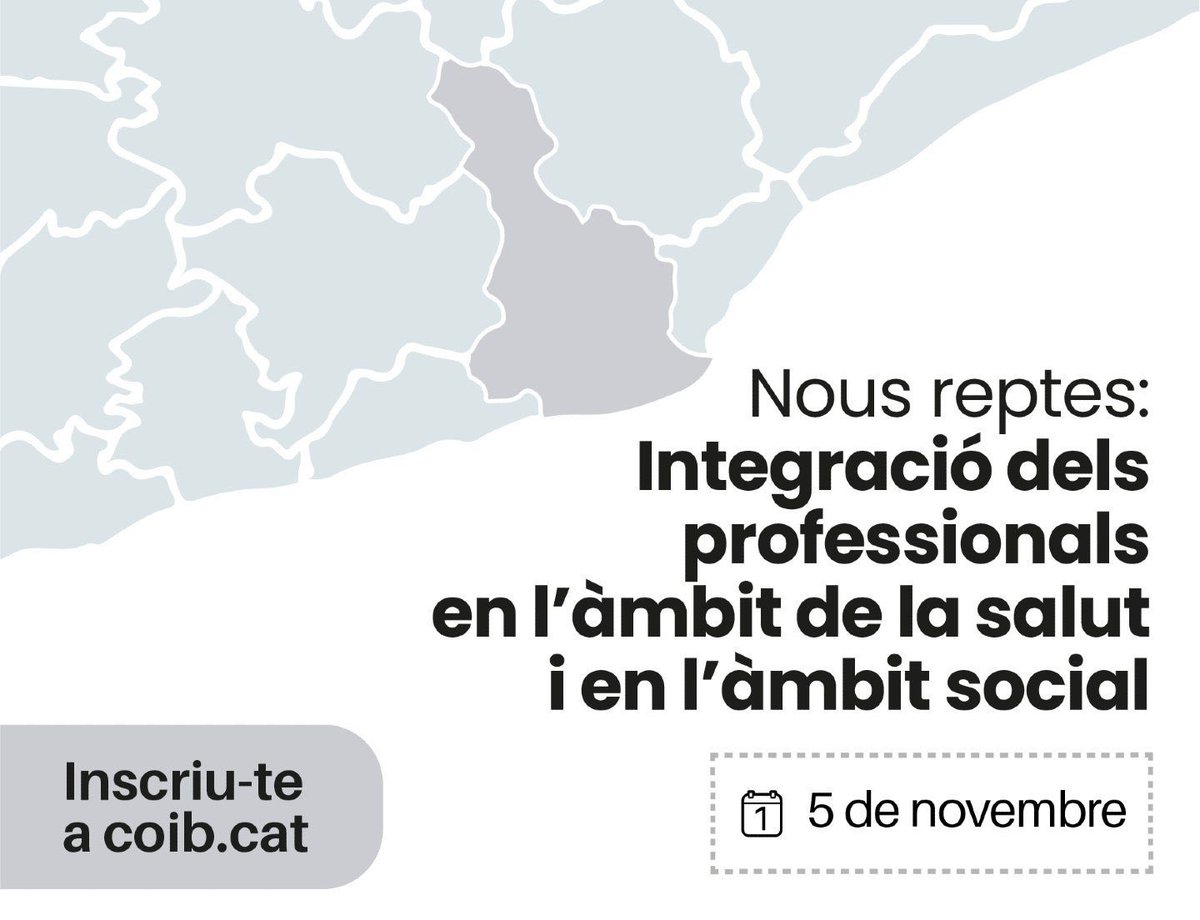 Os recomiendo esta jornada que organizamos desde el Hospital <a href="/SJDbarcelona_es/">Hospital Sant Joan de Déu Barcelona ES</a>, <a href="/COIBarcelona/">Col·legi d'Infermeres i Infermers de BCN (COIB)</a>, <a href="/CampusDocentSJD/">Campus Docent Sant Joan de Déu</a> y <a href="/icscat/">ICS. Generalitat</a>.

➡️ “Nous reptes: Integració dels professionals en l’àmbit de la salut i en l’àmbit social”.

🗓️ 5 de noviembre.

⏰ 9 a 14 h.

🔗 coib.cat/ca-es/col-legi…