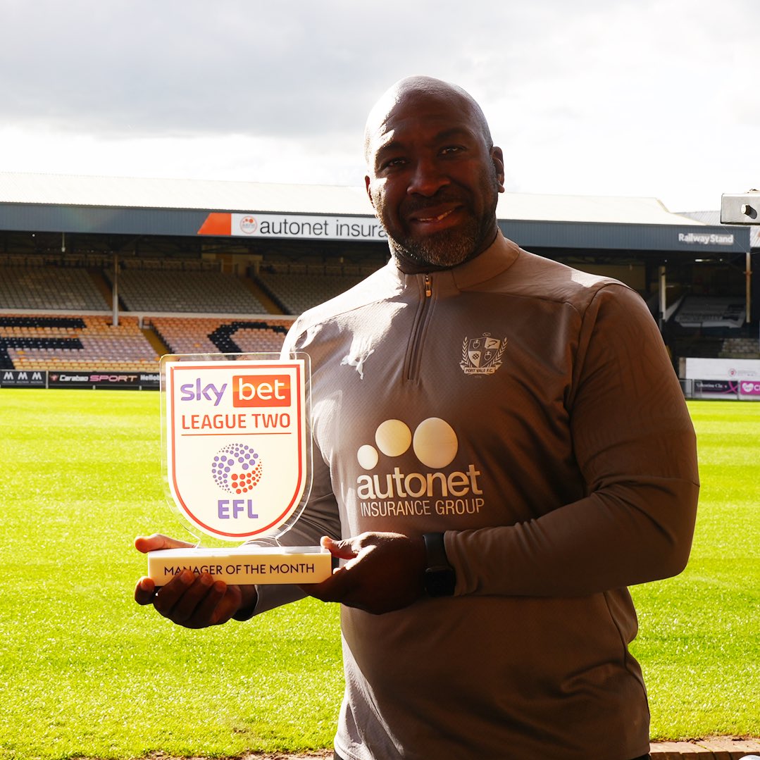 OfficialPVFC's tweet photo. Valiants, your Sky Bet League Two Manager of the Month for September - Darren Moore! 🏆 

Congratulations, Gaffer! 👏 

#PVFC | #UTV https://t.co/8oNd6kkt8a
