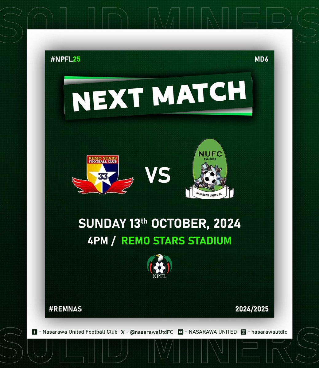 The search for our next three points takes us to Ikenne where we will battle <a href="/RemoStarsSC/">Remo Stars Sports Club</a> on MD6 of the #Npfl25.

#RemNas