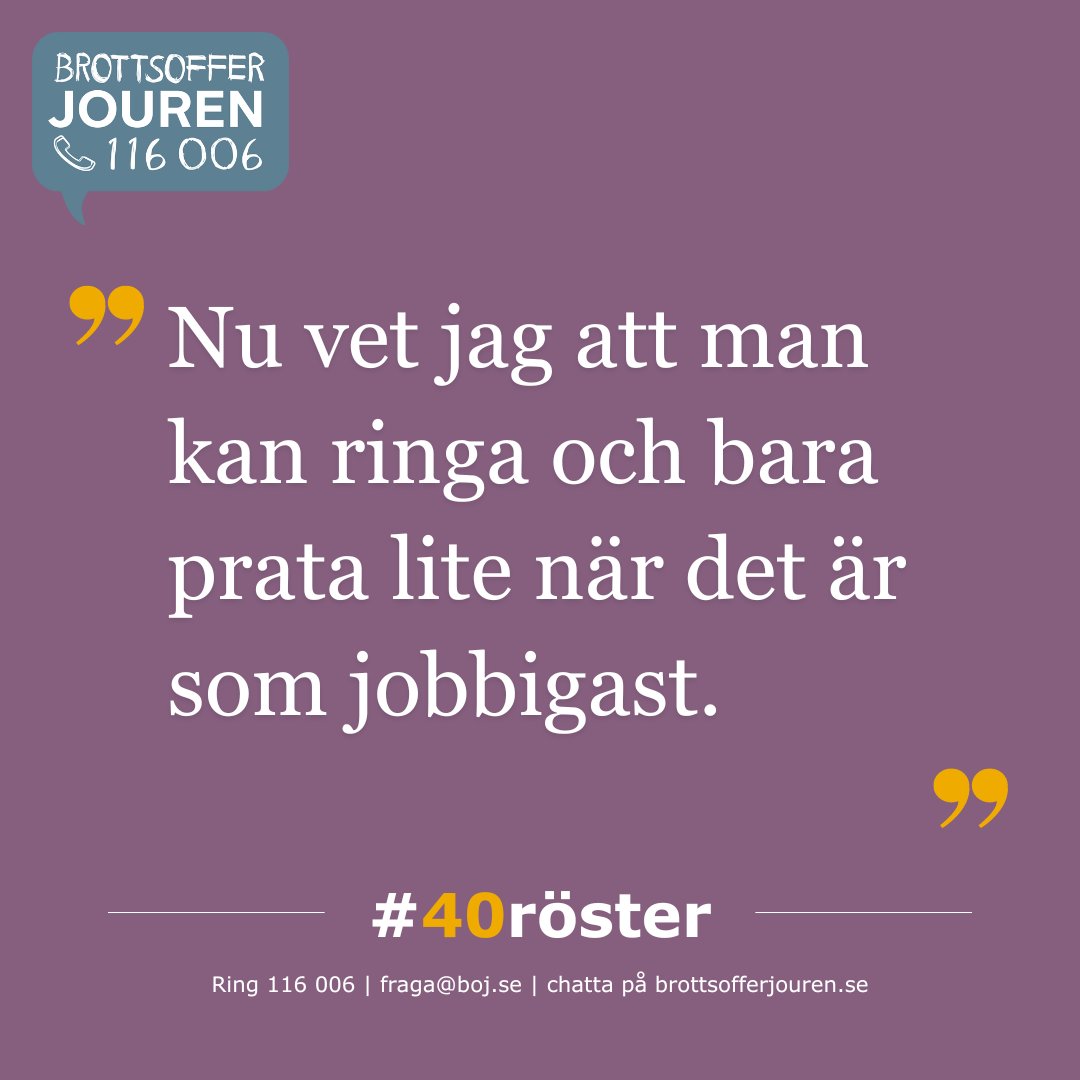 Ung och utsatt för brott? Vi finns här för dig, oavsett vad som hänt, även om du inte polisanmält eller är osäker på om det är ett brott. BOJ har stöttat brottsutsatta i 40 år. Hör några av deras erfarenheter i kampanjen #40röster. #stödsomgerkraft #brottsofferjouren #BOJ