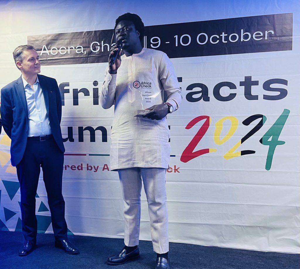 🎉We are proud to announce that our AI Journalism Fellow, Adnan Salif Hamidou Sidibe, has been awarded Professional Factchecker of the Year at the just concluded #AfricaFactsSummit in Accra, Ghana!

This prestigious recognition highlights the incredible work that Adnan has been
