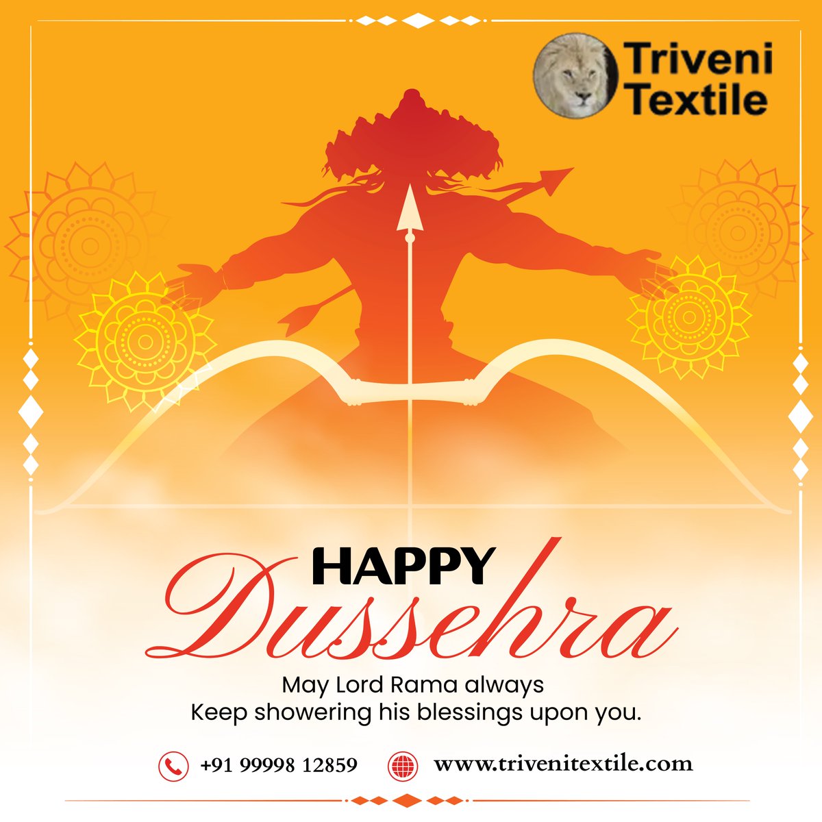 TriveniTextile's tweet photo. 🎉 Happy Dussehra from Triveni Textile! 🎉
On this auspicious day, let’s celebrate the victory of good over evil, light over darkness, and knowledge over ignorance. May this Dussehra bring you strength, joy, and success in all your endeavors! 🏹✨
#HappyDussehra #VictoryOfGood https://t.co/dfTW4oaT3X