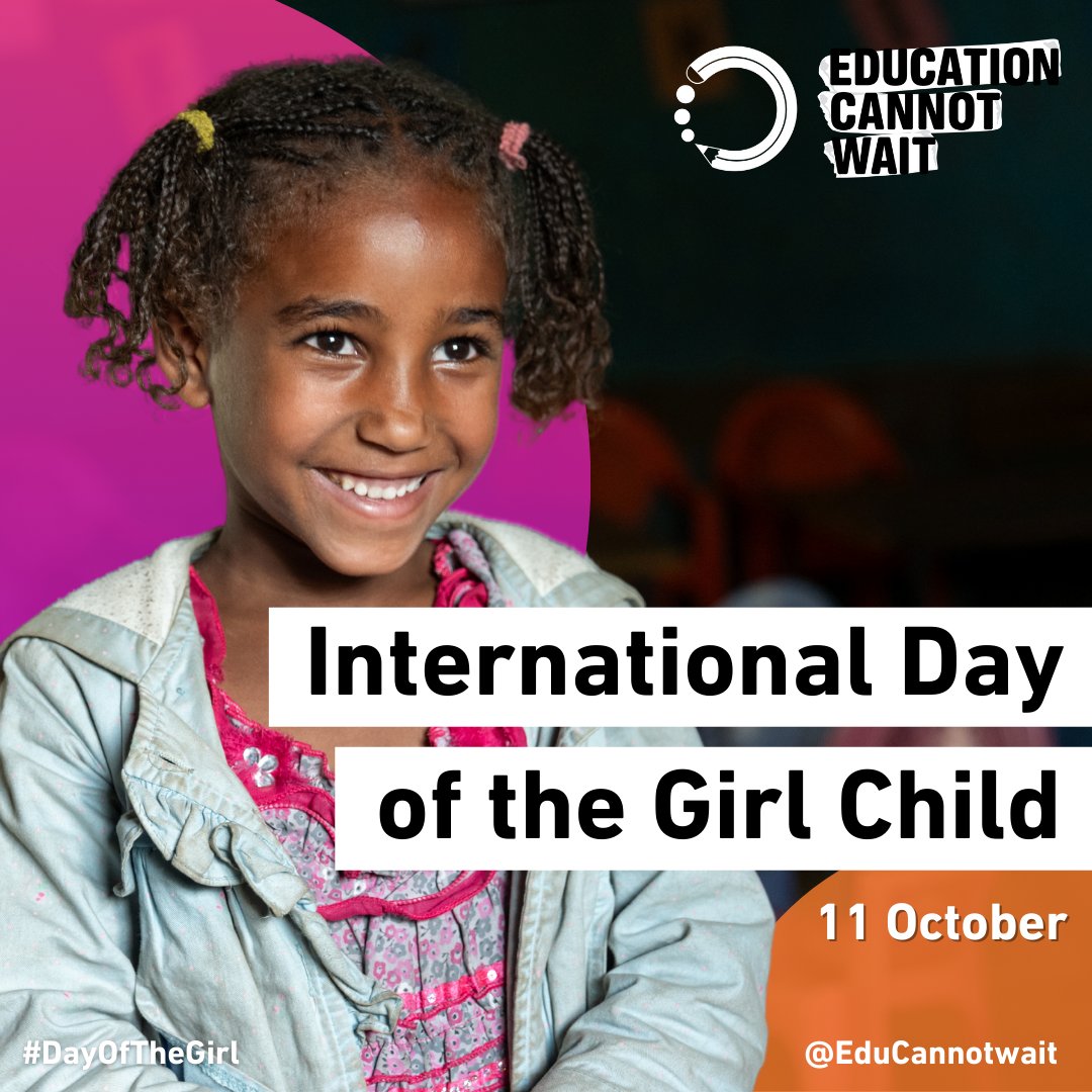 Education Cannot Wait (@educannotwait) on Twitter photo Happy #DayOfTheGirl !
Today & every day, <a href="/EduCannotWait/">Education Cannot Wait</a> & strategic partners continue to invest in & fight for every #girlās #RightToEducation, especially girls living in crisis-affected areas across theš.
#EmpowerHer w/#QualityEducation!
<a href="/UN/">United Nations</a> #GirlsVisionForTheFuture Happy #DayOfTheGirl !
Today & every day, <a href="/EduCannotWait/">Education Cannot Wait</a> & strategic partners continue to invest in & fight for every #girlās #RightToEducation, especially girls living in crisis-affected areas across theš.
#EmpowerHer w/#QualityEducation!
<a href="/UN/">United Nations</a> #GirlsVisionForTheFuture