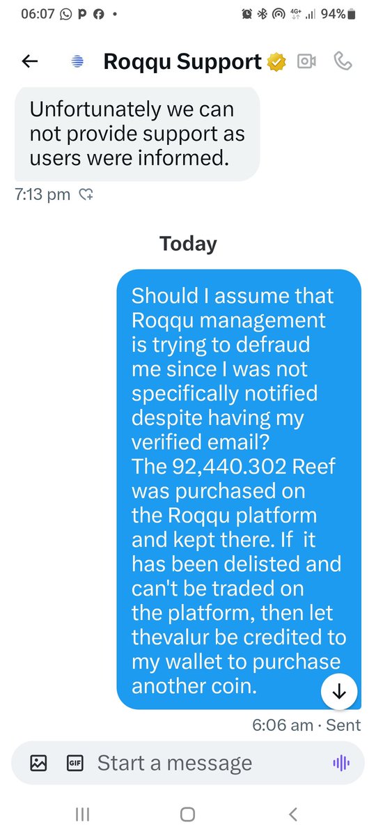 niranikuomola's tweet photo. @roqqupay I hope Roqqu is not out to defraud innocent Nigerians like me. I was not duly notified before the delisting of my 92440.302 REEF. There was no email to my verified email address, and there weren't in-app alerts to me.
Let the value of the coin be credited to my wallet. https://t.co/4fyvRjYW9F