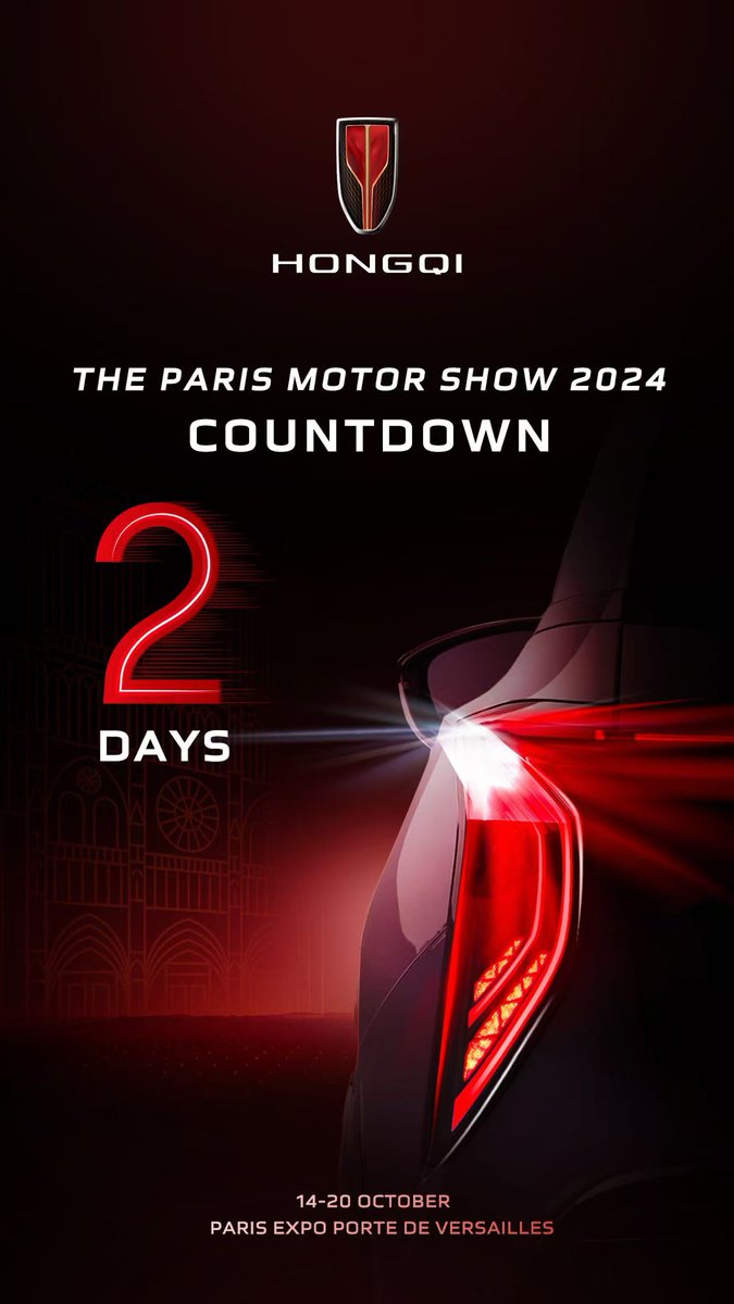 HongqiGlobal's tweet photo. The countdown is on – be prepared for an extraordinary performance in 2 days. #HONGQI
#ForwardtoExcellence MONDIAL DE L'AUTO 2024 | Paris Motor Show https://t.co/dvjmpa9Z9e