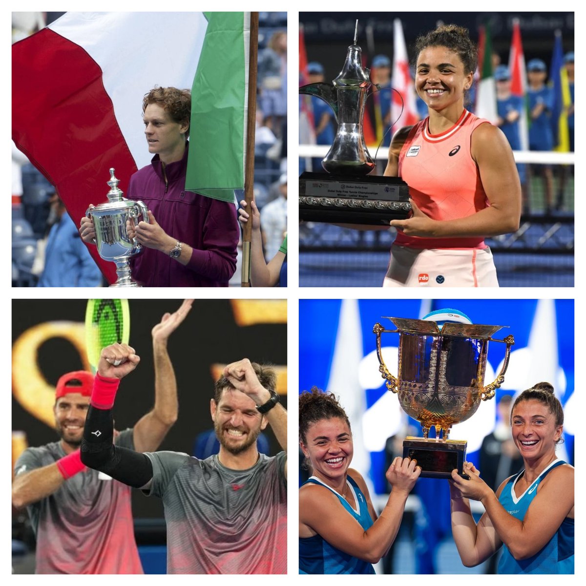 lorenzofares's tweet photo. Per la prima volta nella sua storia il #tennis italiano porterà almeno un suo rappresentante contemporaneamente alle Finals #ATP e #WTA di singolare e di doppio

♂️ Jannik #Sinner 🇮🇹
♀️ Jasmine #Paolini 🇮🇹
♂️♂️ Bolelli/Vavassori 🇮🇹
♀️♀️ Errani/Paolini 🇮🇹

2024: Anno d'oro 🔥 https://t.co/cuaZYOgT0w