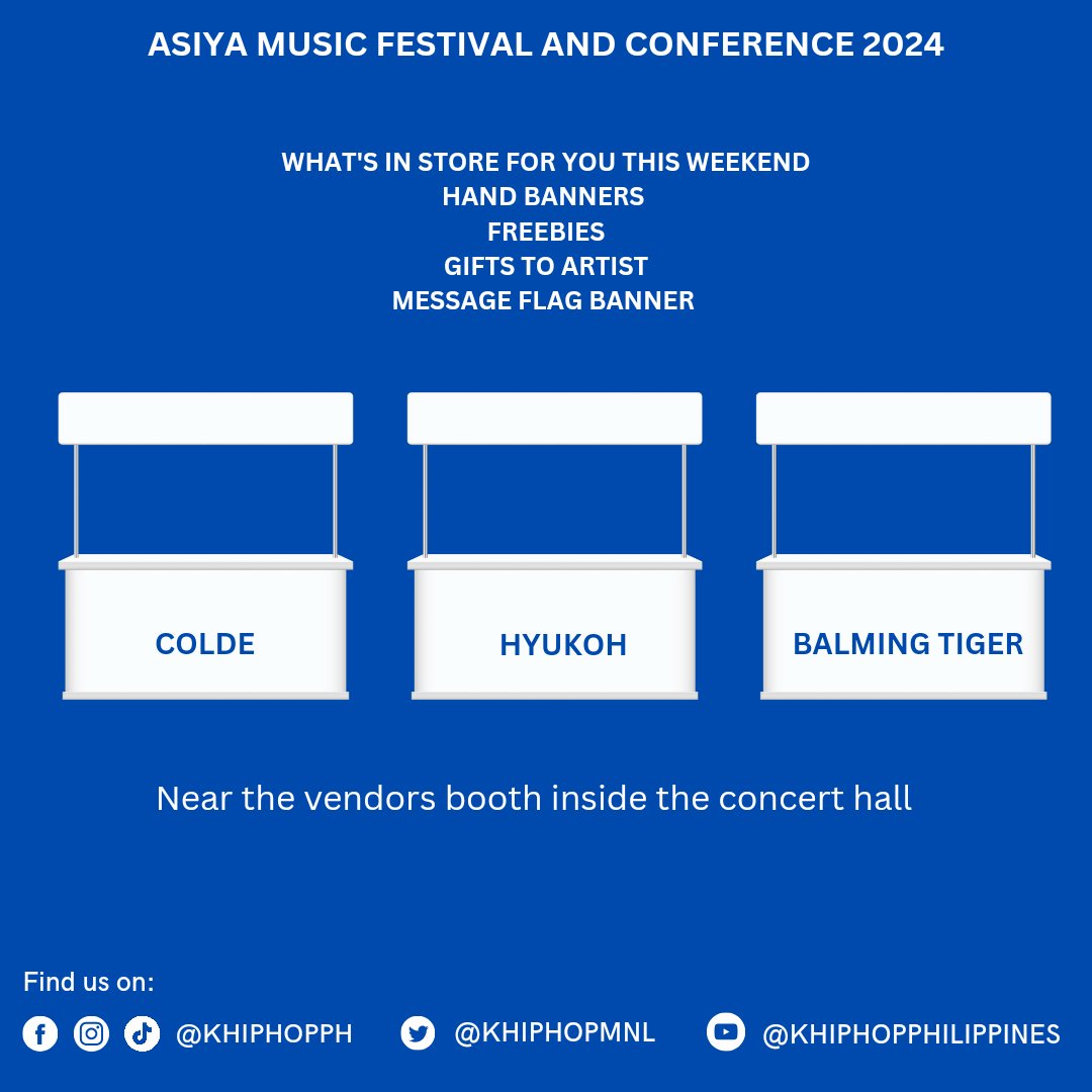 KHIPHOPMNL's tweet photo. Visit the FC booth for Colde, Hyukoh and Balming Tiger banners available at the Asiya Music Festival! 

They've also set up a flag banner where you can write your messages for them. See ya! 👋
---
#ASIYAFEST https://t.co/7quMX7v4fZ