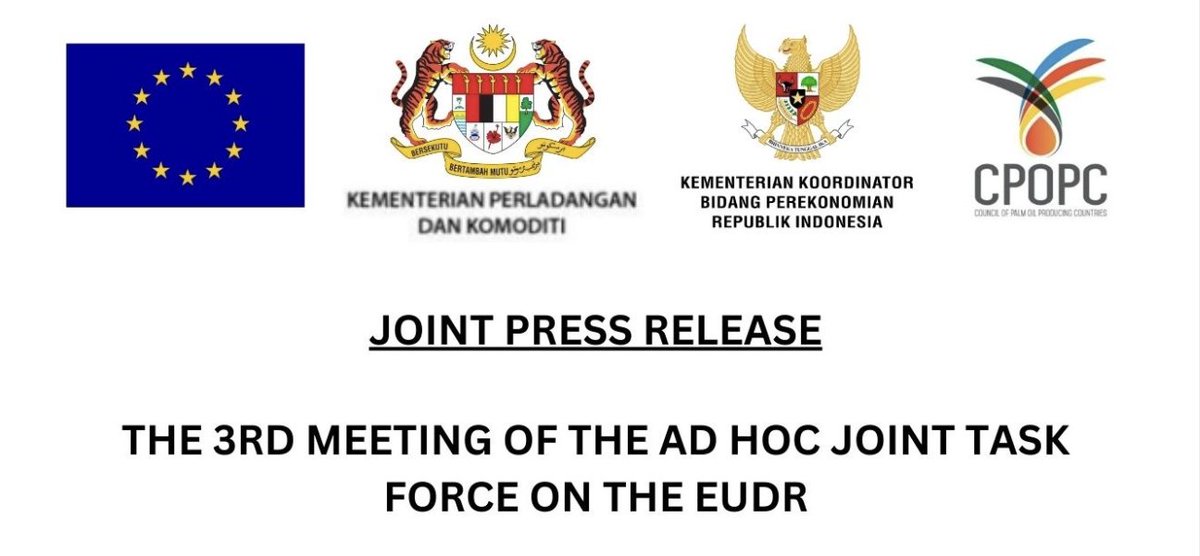 CPOPC_NET's tweet image. 🇮🇩Indonesia, 🇲🇾Malaysia, and 🇪🇺the EU are #committed to continue the discussions at technical level on specific issues under the #JointTaskForce #workstreams and to resolve remaining concerns hindering the producing countries to comply with the #EUDR particularly the #exclusion…