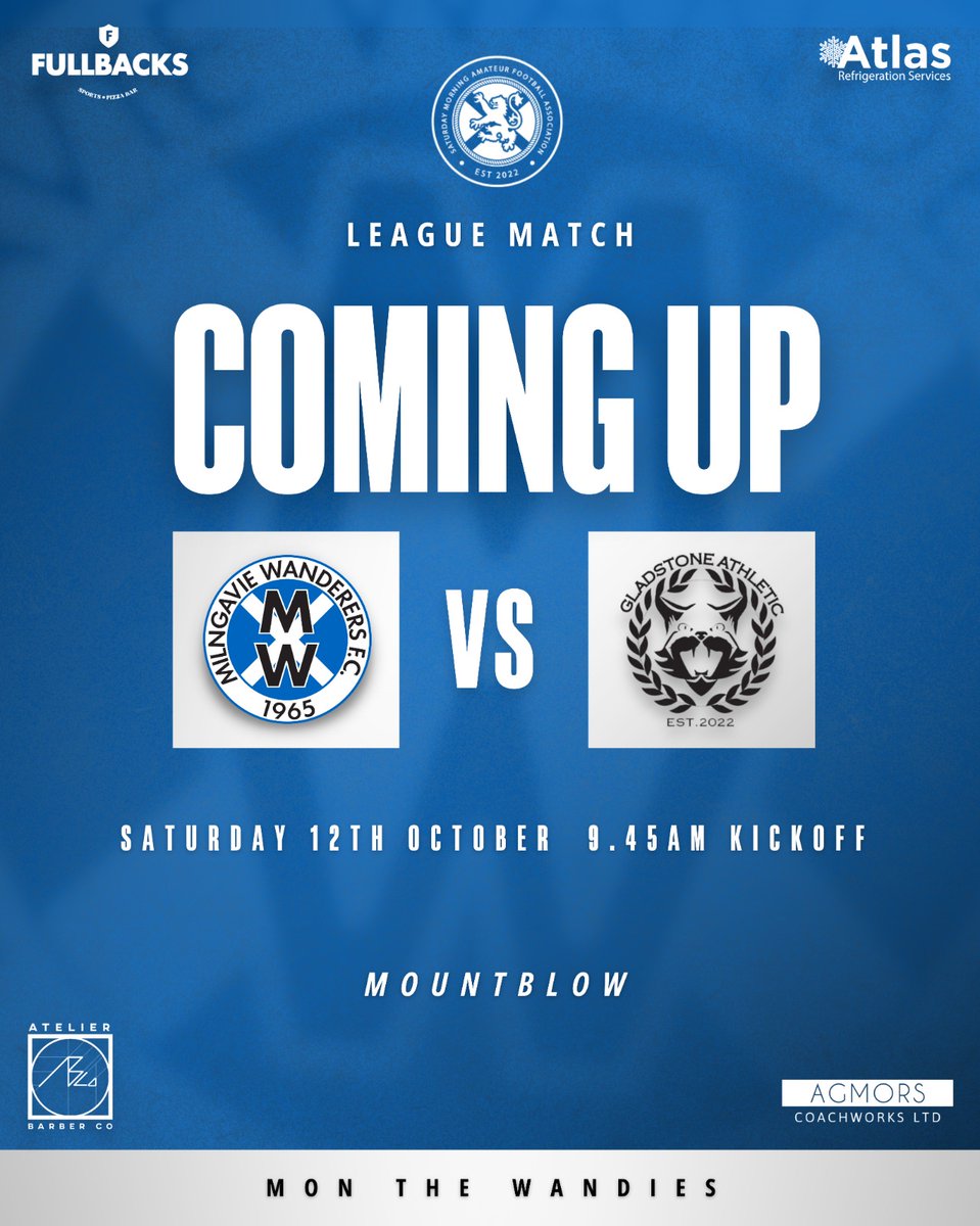 #FixtureFriday

Back to the league tomorrow after a win in the Scottish last weekend with a tough game against a good <a href="/Gladstonessafl/">Gladstone Athletic</a> side.

MTW 💙 

<a href="/scottish_aff/">AmateurFixturesResultsSCO</a> <a href="/scotscores/">scotscores</a> <a href="/OfficialSMAFA/">SMAFA</a> <a href="/Atlas_Refrig/">Atlas Refrigeration Services</a>