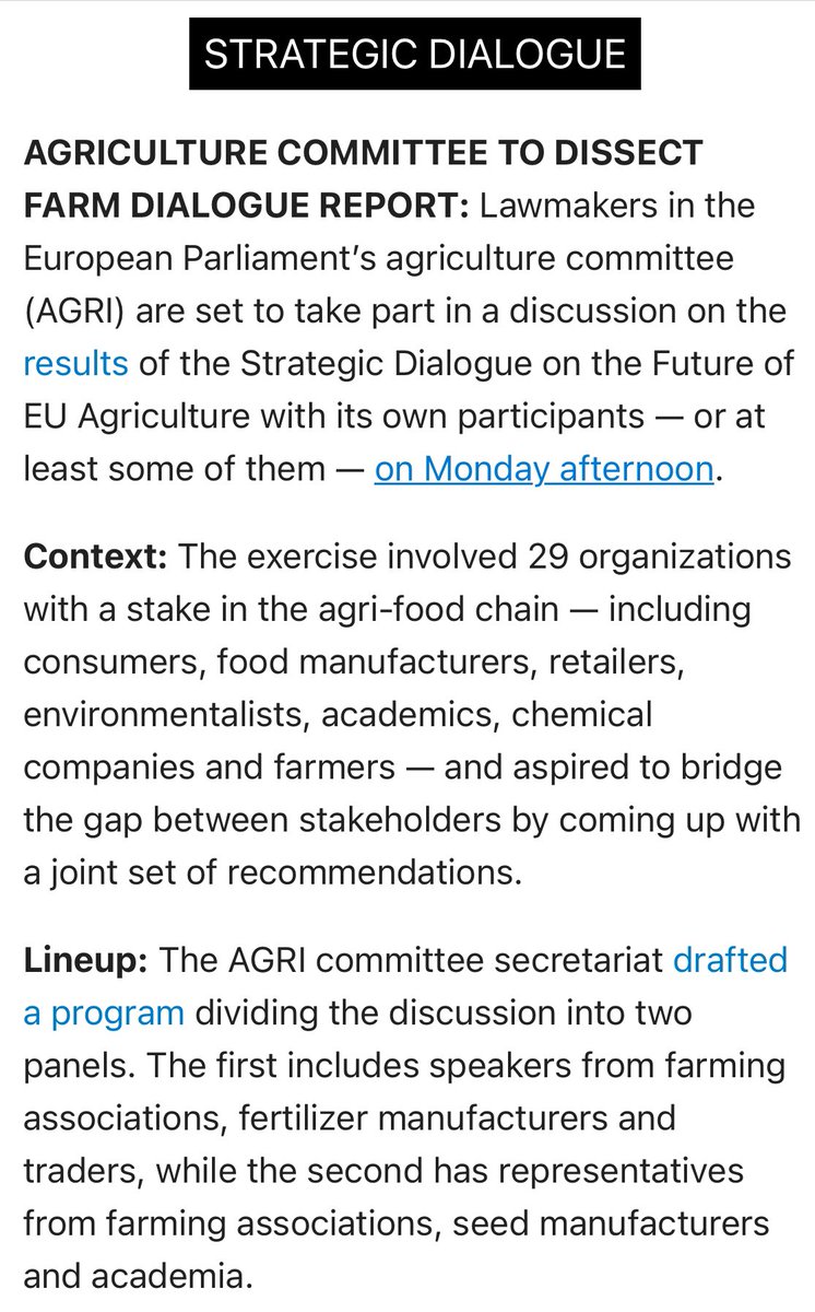 We regret the unbalanced, farmer-centric public hearing of the <a href="/EP_Agriculture/">AGRI Committee Press</a> Committee in the European Parliament.

The food manufacturing sector <a href="/FoodDrinkEU/">FoodDrinkEurope</a> is an indispensable part of the agriculture and food ecosystem and its voice should be heard.

H/T <a href="/POLITICOEurope/">POLITICOEurope</a>