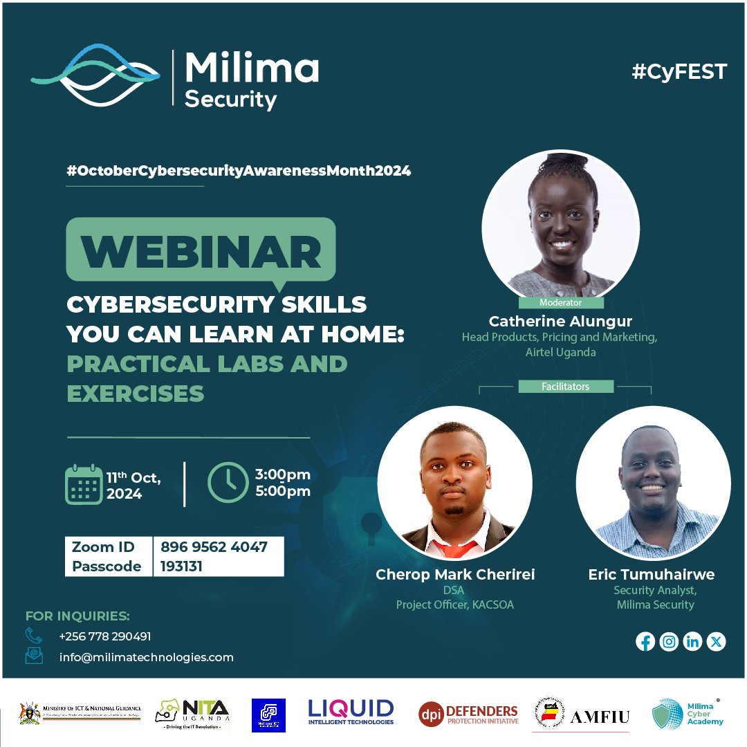 milimatechug's tweet photo. #CyFEST
Level up your cybersecurity skills TODAY!
Our FREE webinar starts today (3 PM EAT). Learn practical skills with hands-on labs & exercises from industry experts.
Register Now: https://t.co/Lddmibsk8w
#Cybersecurity #SkillsTraining #Webinar #OCSAM24 https://t.co/XMwp5pz19p