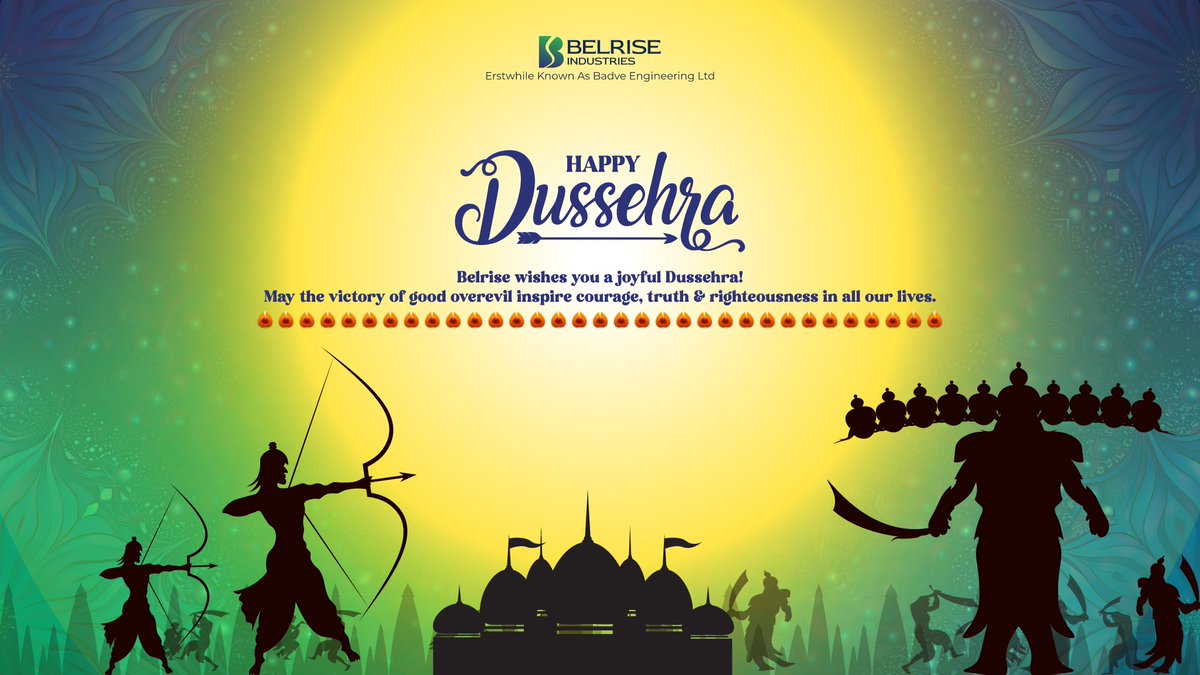 BadveGroup's tweet photo. This Dussehra, let's remind us to fight our inner battles a little more for a better righteous future.   

Wishing you a very Happy Dassehra  from Belrise Industries !
.
.
.
.
#dussehra #victoryofgood #lordrama https://t.co/N3IR5lWbyy