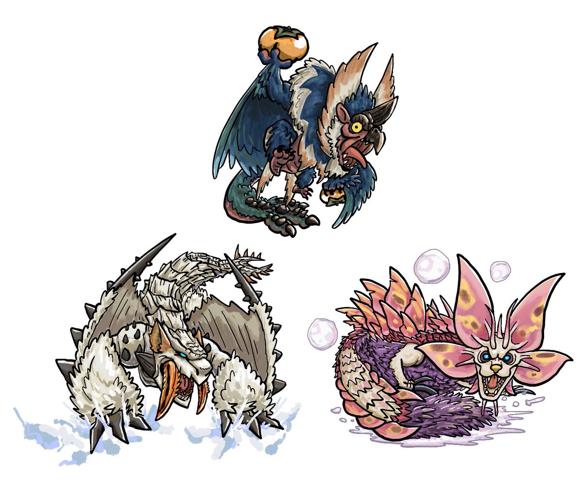 pikminpreggedup's tweet photo. day 7-9 featuring mizutsune, barioth and bishaten #MHtober2024 https://t.co/Mtmo5Kan7F