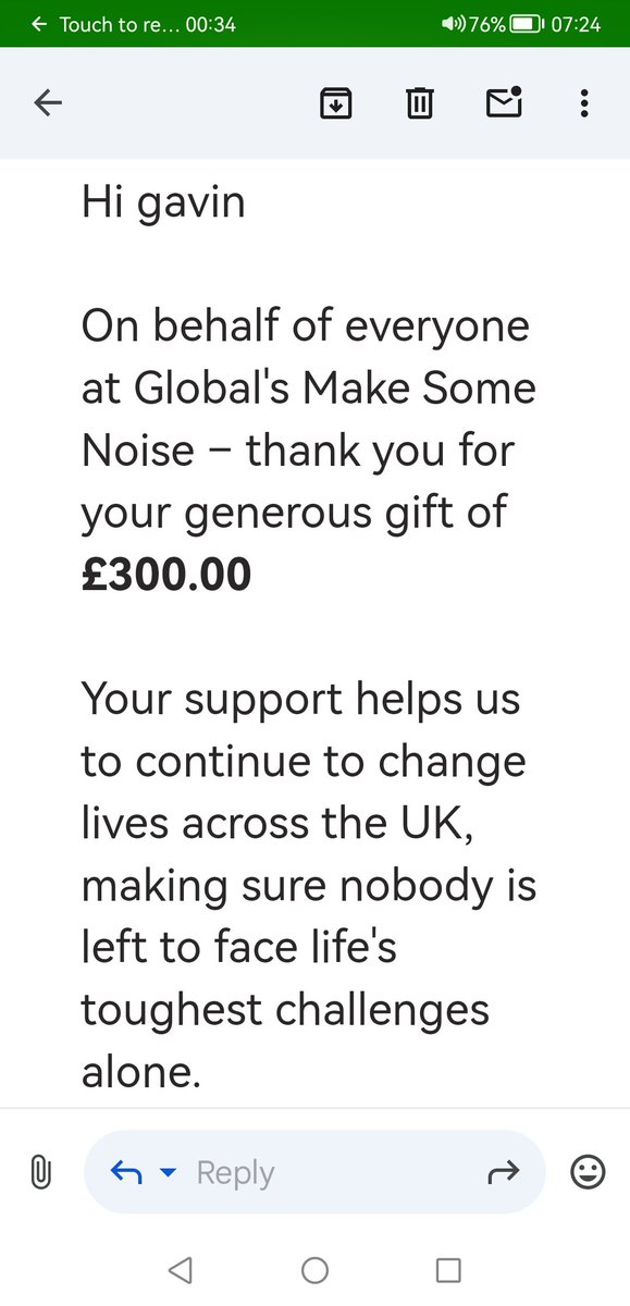 just donated £300 to <a href="/makenoise/">Global's Make Some Noise</a> as a thanks to <a href="/GarethEvansShow/">GARETH EVANS</a> for keeping me going in a morning.