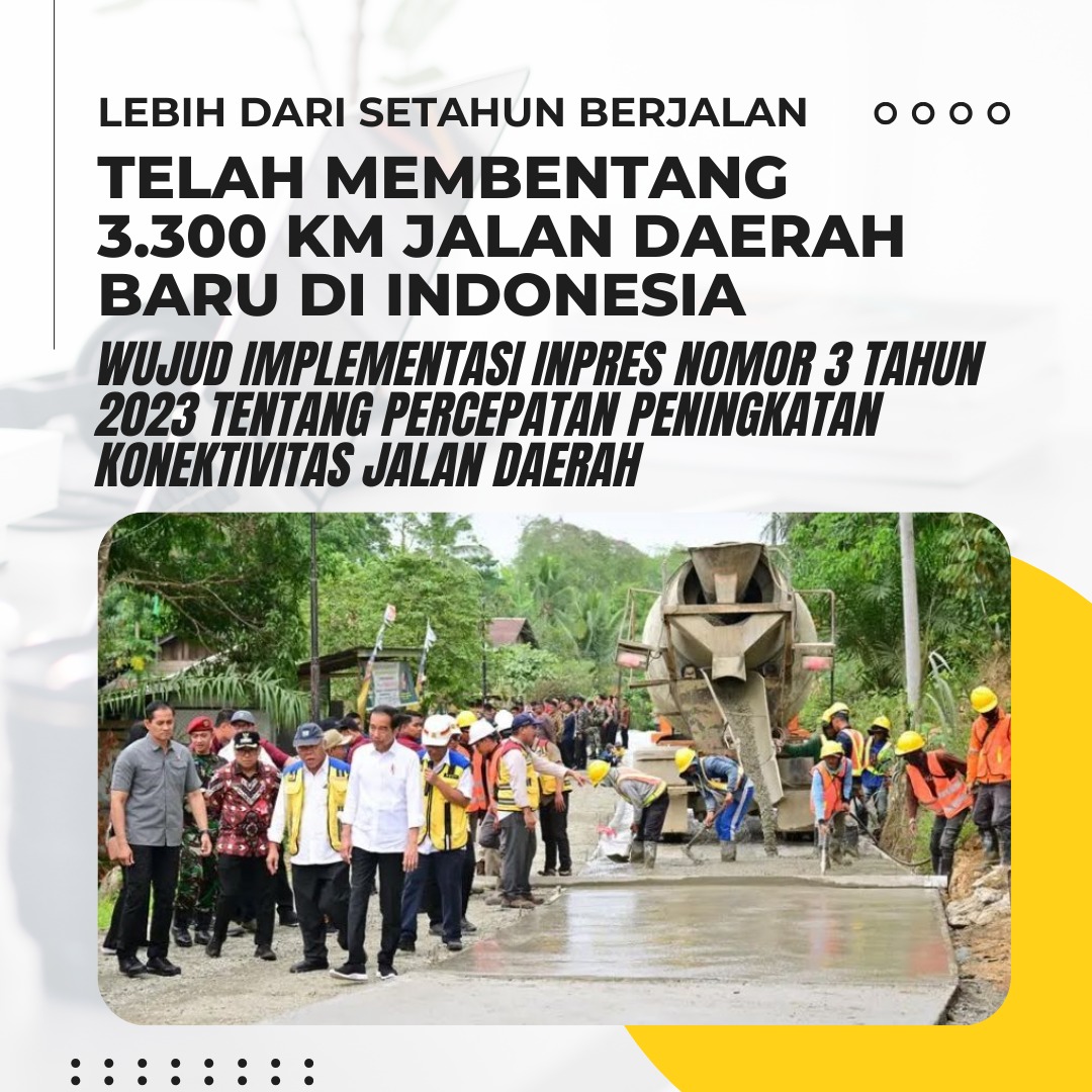 JSitambunan's tweet photo. Inpres Nomor 3 Tahun 2023 tentang Percepatan Peningkatan Konektivitas Jalan Daerah yang diterbitkan Presiden Joko Widodo, telah diimplementasikan menjadi 3.300 km jalan daerah baru di Indonesia.
#IndonesiaEmas #TerimaKasihPakJokowi #KerjaNyataJokowi #JokowiMerakyat https://t.co/rNFwHFVm1V