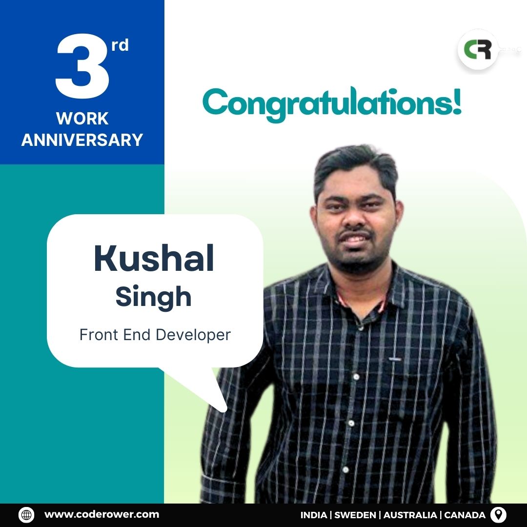 coderower's tweet photo. 🎉 Congratulations, Kushal Singh for completing three years as our Sr. Front End Developer! Your dedication and expertise as a Senior Front End Developer have truly made an impact. 

#coderower #workanniversary #teamsuccess #seniordeveloper #frontendexperts #frontdeveloper https://t.co/T8Z8oU6HOU