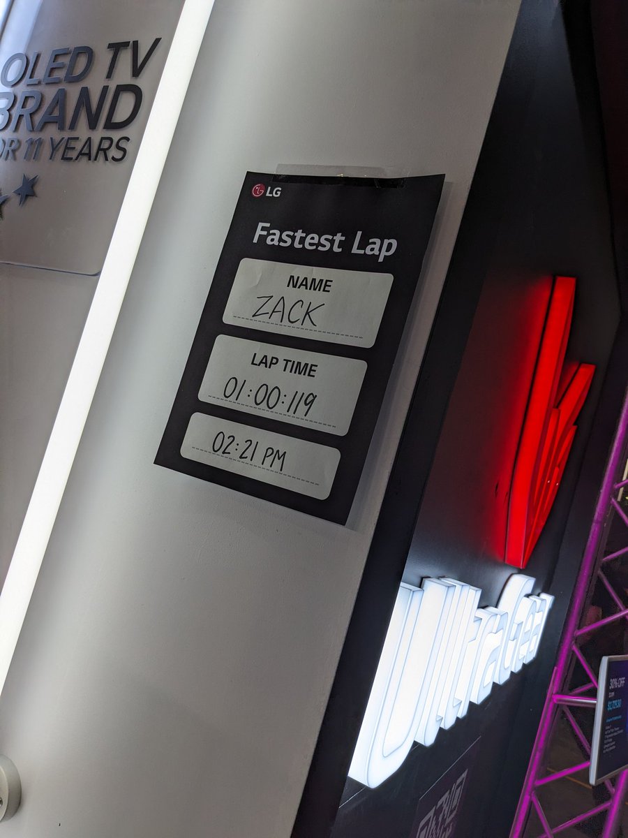 Safe to say I'm a little decent at sim racing.
Unassailable time after 3 hours net me a fantastic OLED tv from <a href="/LG_Australia/">LG Australia</a>
Can't wait to get this setup at home!!

#paxaus2024