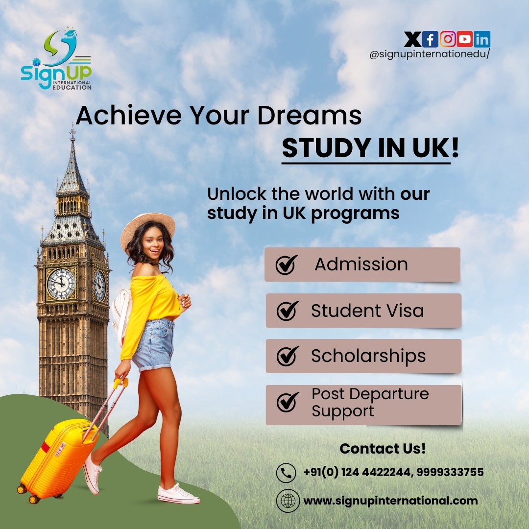 signupintledu's tweet photo. 🌍✨ Unlock your future! Study in the UK and achieve your dreams with our comprehensive support—admissions, student visas, scholarships, and post-departure assistance. Your journey begins here! 

📞 Contact us: +91(0) 124 4422244, 9999333755  
👉 https://t.co/2lQw1M7pgN https://t.co/0RL8q2DWw2