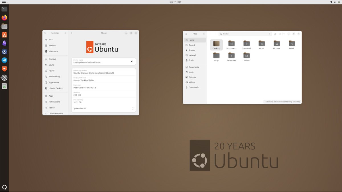 ubuntu's tweet image. To celebrate Ubuntu’s 20th anniversary, Ubuntu 24.10 features a number of exclusive nods to the past 🔮 🎵 🎉
This includes a special ‘warty brown’ accent color inspired by #Ubuntu Warty Warthog, anniversary wallpapers and the original startup sound.
🔸Read more:…