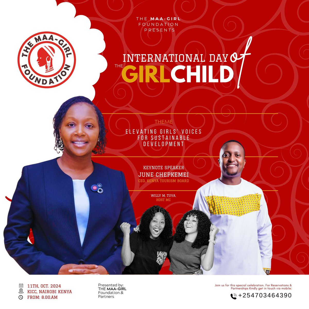 Honored to host today's celebration of the International Day of the Girl Child at KICC with The Maa-Girl Foundation. Together with the inspiring CEO of Kenya Tourism Board, June Chepkemei, we amplify the theme 'Elevating Girls' Voices for Sustainable Development.'