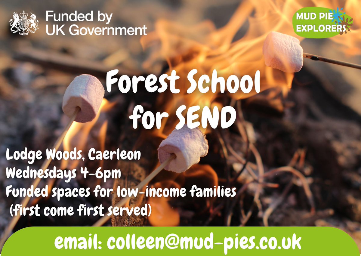We have 2 spaces in our Newport Forest School for SEND!
🗓️ Wednesdays 4-6pm
🧒 Drop-off session
💷 Paid via monthly subscription (£65 a month)
🐞 Funded places available for low-income families
Book: bit.ly/3yVoXXS  
Email colleen@mud-pies.co.uk for more info