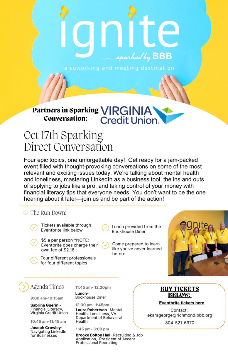 Join us for a great day of #Learning #Discussing, and #Networking. Experienced speakers, wonderful food. It doesn't get any better. #Positivity <a href="/LCrowco/">Leslie Crowley</a> <a href="/Bill_Lund/">Bill Lund</a> <a href="/LonGraham007/">Lon Graham</a> <a href="/cbshadbolt1/">Christi Shadbolt</a> <a href="/ralph_dewey_rva/">Ralph C. Dewey</a> <a href="/Att4Success/">Charlie Wood</a>