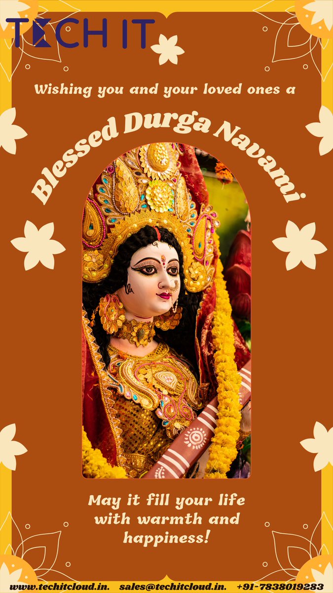 TechIT_Cloud's tweet image. As we celebrate Durga Navami today, may the divine blessings of Maa Durga bring strength, prosperity, and success in all aspects of your life. 🙏✨
Wishing you and your loved ones happiness, peace, and prosperity. Let’s keep rising together! 🌟
#DurgaNavami #Navratri2024