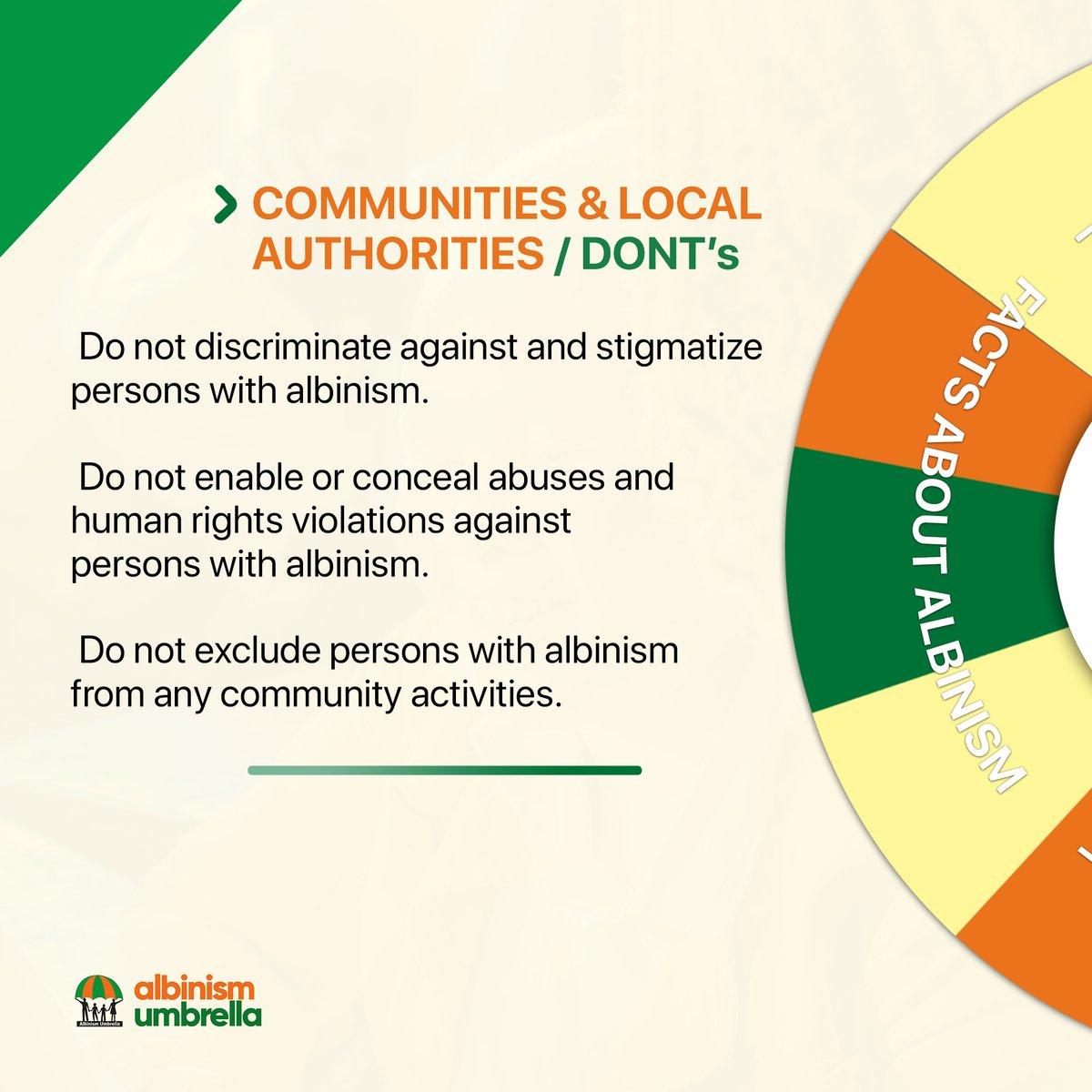 albinismumbrell's tweet photo. We can all make a difference and help end violence and discrimination of persons with albinism if we;
Call out against harassment of persons with albinism!
Change cultural perceptions on albinism!
Speak up against violence!
#ActionForAlbinism https://t.co/eBtoAt8kKl