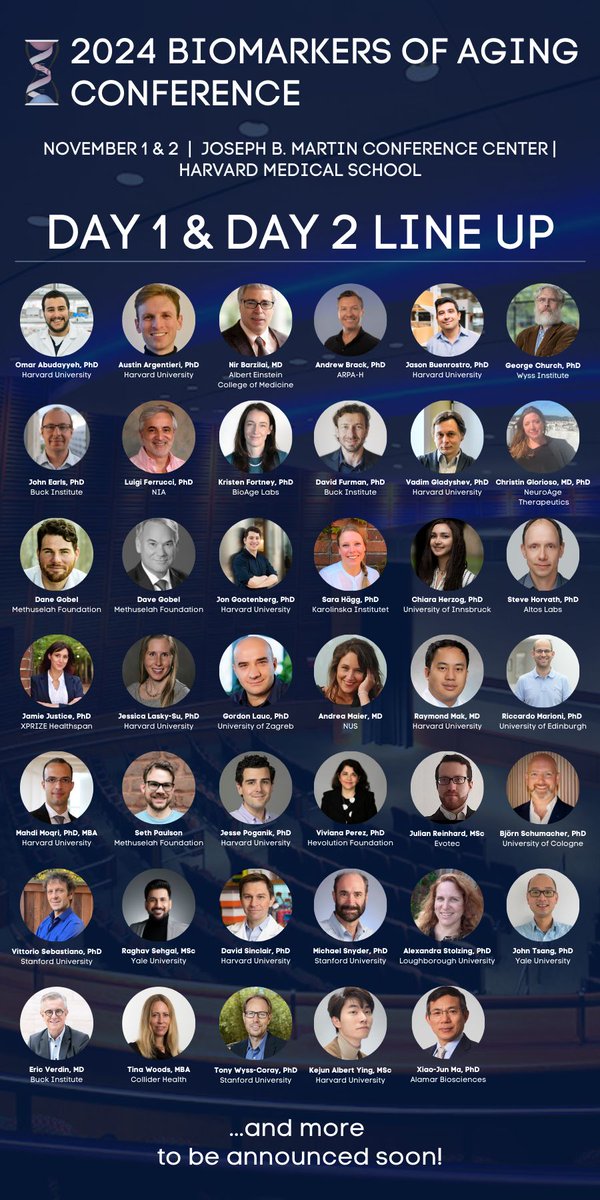 Biomarkers of Aging Consortium (@agingbiomarkers) on Twitter photo 🙌 2024 Biomarkers of Aging Conference: Updated Speaker Lineup!
We're just three weeks away from our much-anticipated 2024 Conference, and we're excited to share our updated lineup of industry and academic leaders for Day 1 and Day 2: <a href="/omarabudayyeh/">Omar Abudayyeh</a>, <a href="/austinargen/">Austin Argentieri</a>, 🙌 2024 Biomarkers of Aging Conference: Updated Speaker Lineup!
We're just three weeks away from our much-anticipated 2024 Conference, and we're excited to share our updated lineup of industry and academic leaders for Day 1 and Day 2: <a href="/omarabudayyeh/">Omar Abudayyeh</a>, <a href="/austinargen/">Austin Argentieri</a>,