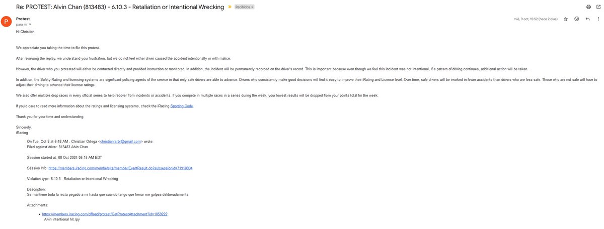 keny500's tweet image. Oye @iRacing , creo que hay que darle una vuelta al tema de la revisión de  los reportes.