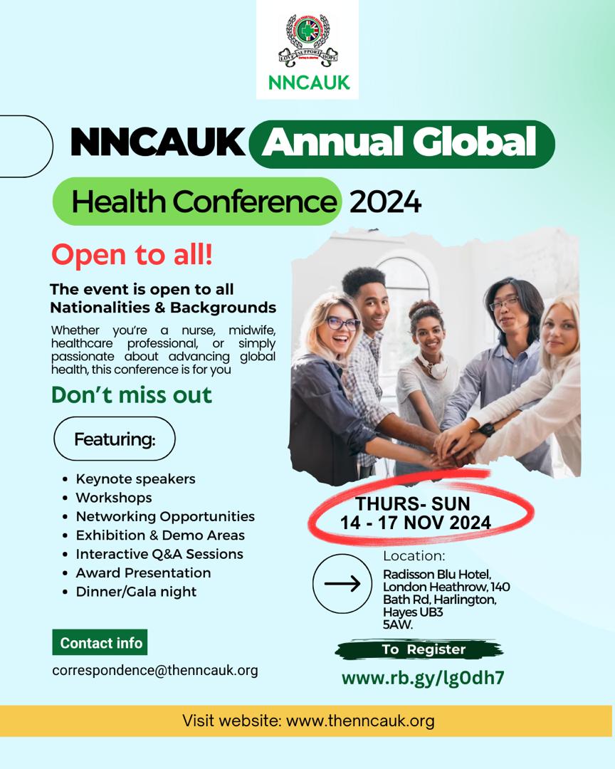 Nrs_Kethz's tweet photo. Something big is happening in the UK nursing community this November! The @NNCAUK annual Global Health Conference will bring together top leaders in healthcare. Mark your calendar and reserve your spot. See you there!  
@wendyolayiwola @joan_myers @felicia_kwaku @CalvinMoorley @alisonleary1 @idowuoe