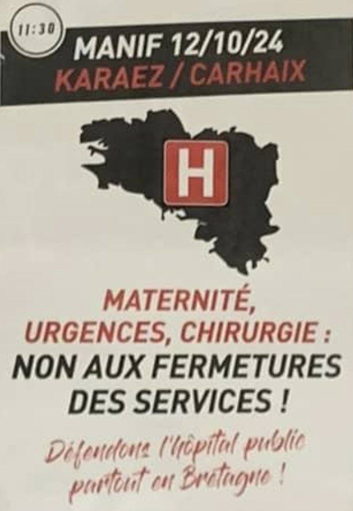 Tout est prêt pour la manif du samedi 12 octobre à Carhaix (Kreiz Breizh) : en défense de l’hôpital et du service public de santé, contre la répression, contre les politiques de marchandisation prônées par les gouvernements… l’heure de la colère et de la résistance a bien sonné.