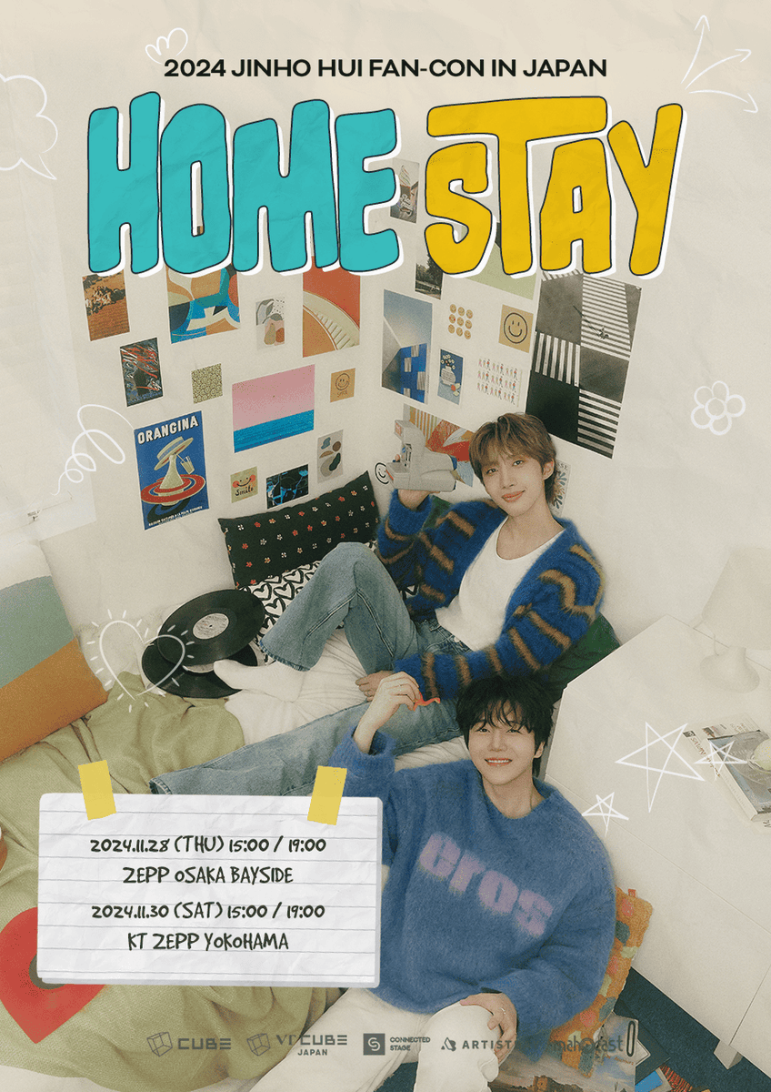 CUBE_PTG_JAPAN's tweet photo. [📢] 2024 JINHO HUI FAN-CON [HOME STAY] IN JAPAN

大阪と横浜でのファンコンサート！
是非遊びに来て下さい🏠

🗓11/28(木) 1･2部
Zepp Osaka Bayside

🗓11/30(土) 1･2部
KT Zepp Yokohama

mahocast先行🎫
https://t.co/YjNWD8ce8B

#펜타곤 #PENTAGON
#JINHO_HUI_FANCON_HOME_STAY_IN_JAPAN https://t.co/dVIiI5btPr