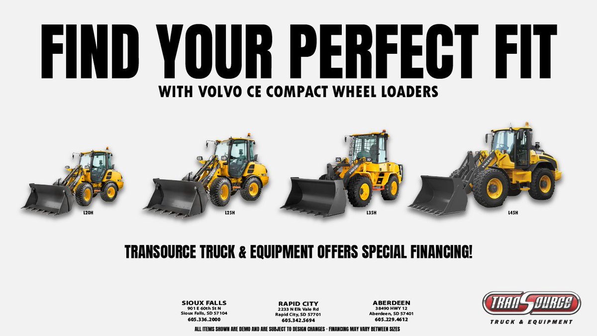 TranSource_SD's tweet image. Need a compact wheel loader? Our flexible financing options make it easy to get the equipment you need without straining your budget! Let’s elevate your projects together. Call us today or stop by to learn more! 
#CompactWheelLoaders #Financing #volvoce