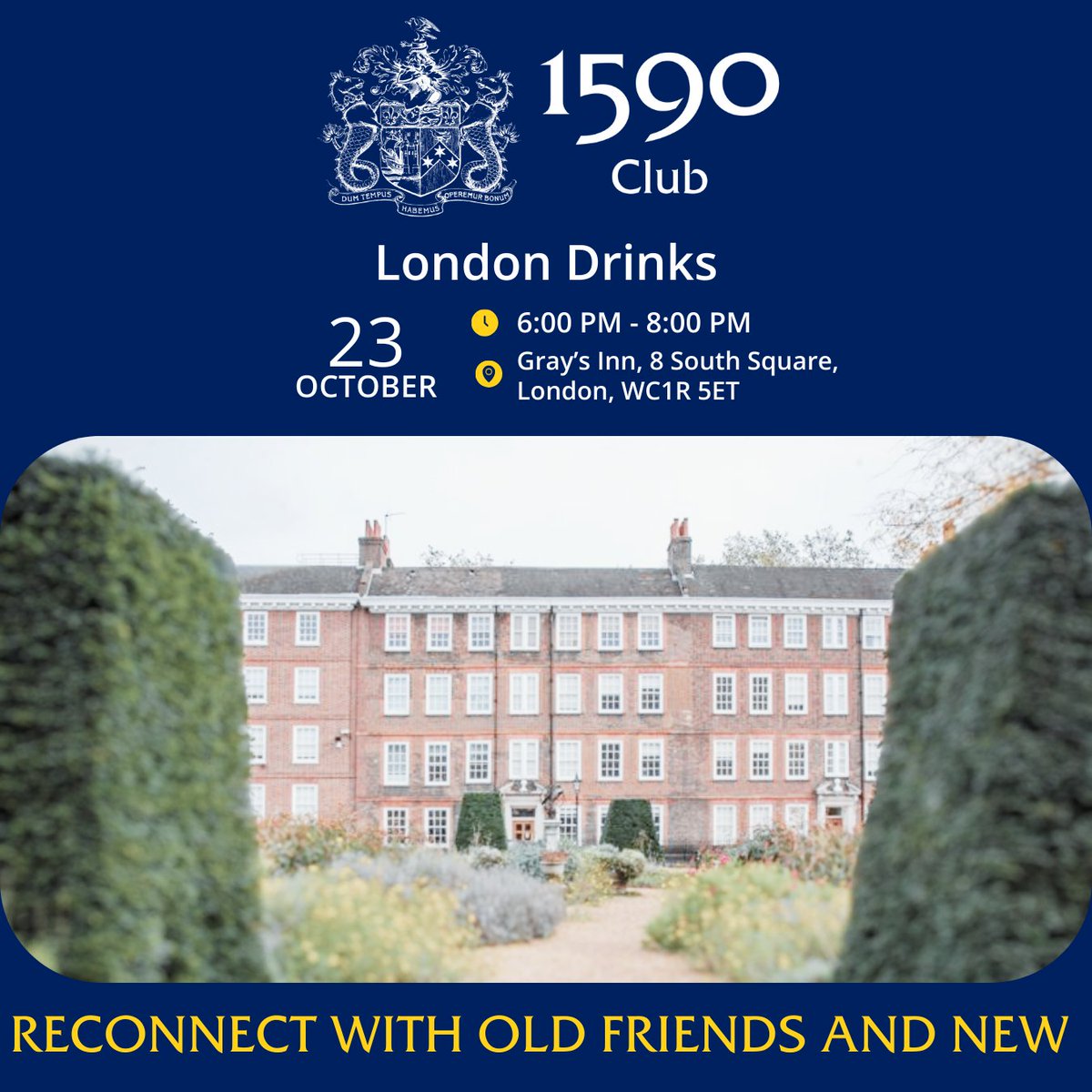Reconnect with old friends and new at our London drinks event in support of the 1590 Bursary Fund.

📅 23 October
📍Gray's Inn

Register via the link🔗 qehelizabethansociety.com/event/1590-net… – we can't wait to see you there!

#oldelizabethans #qehalumni #stayconnected #lifelongbonds