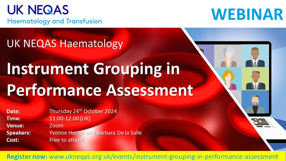 🗓️ Mark your calendars! Join us on Thurs 24th Oct, 2024, from 11:00-12:00 (UK) on Zoom for an insightful webinar on Instrument Grouping in Performance Assessment hosted by UK NEQAS Haematology. Here's the link to register > ukneqas.org.uk/events/instrum…
#TeamUKNEQAS #Haematology #EQA
