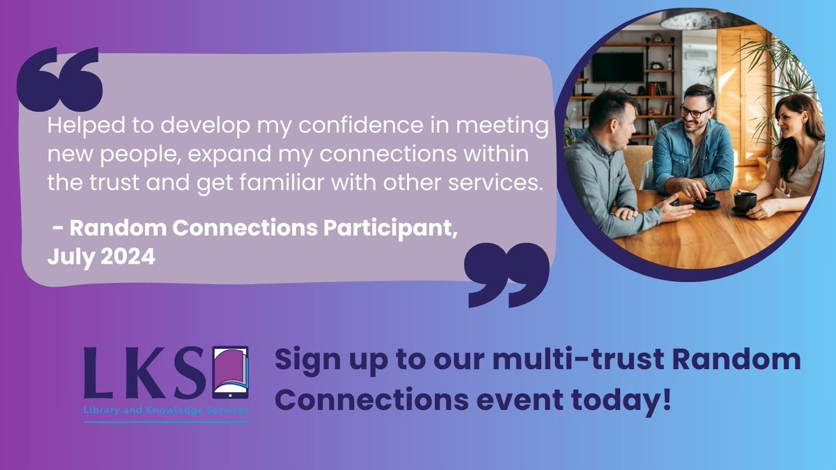 Fancy meeting someone new?       

There's still time to join our MPFT/CWPT Random Connections event this Knowvember! Learn and collaborate with colleagues across the NHS.      

Sign up for the event by 31st October to secure your place: forms.office.com/Pages/Response…