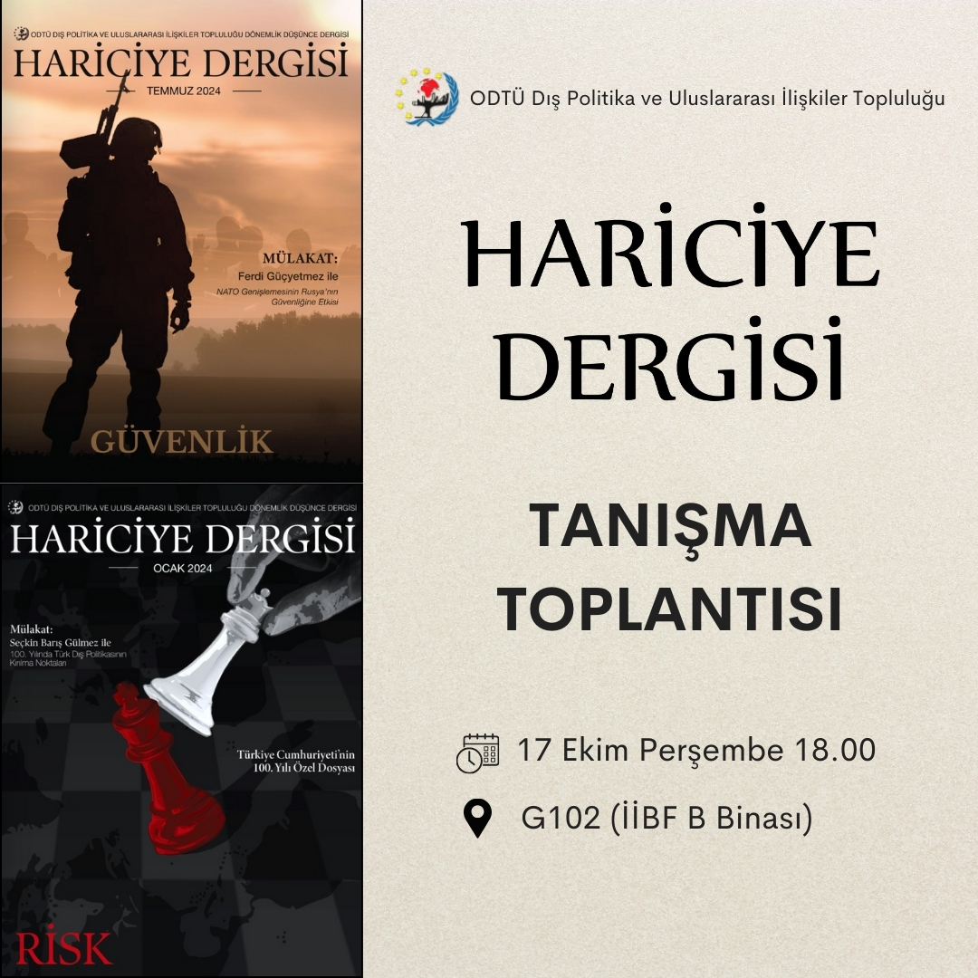 Hariciye Dergisi yazarlarıyla tanışıyor! 
Güz dönemi boyunca takip edeceğimiz yol haritasını çıkartacağımız tanışma toplantımıza tüm yazarlarımızı ve yazar adaylarımızı bekliyoruz.