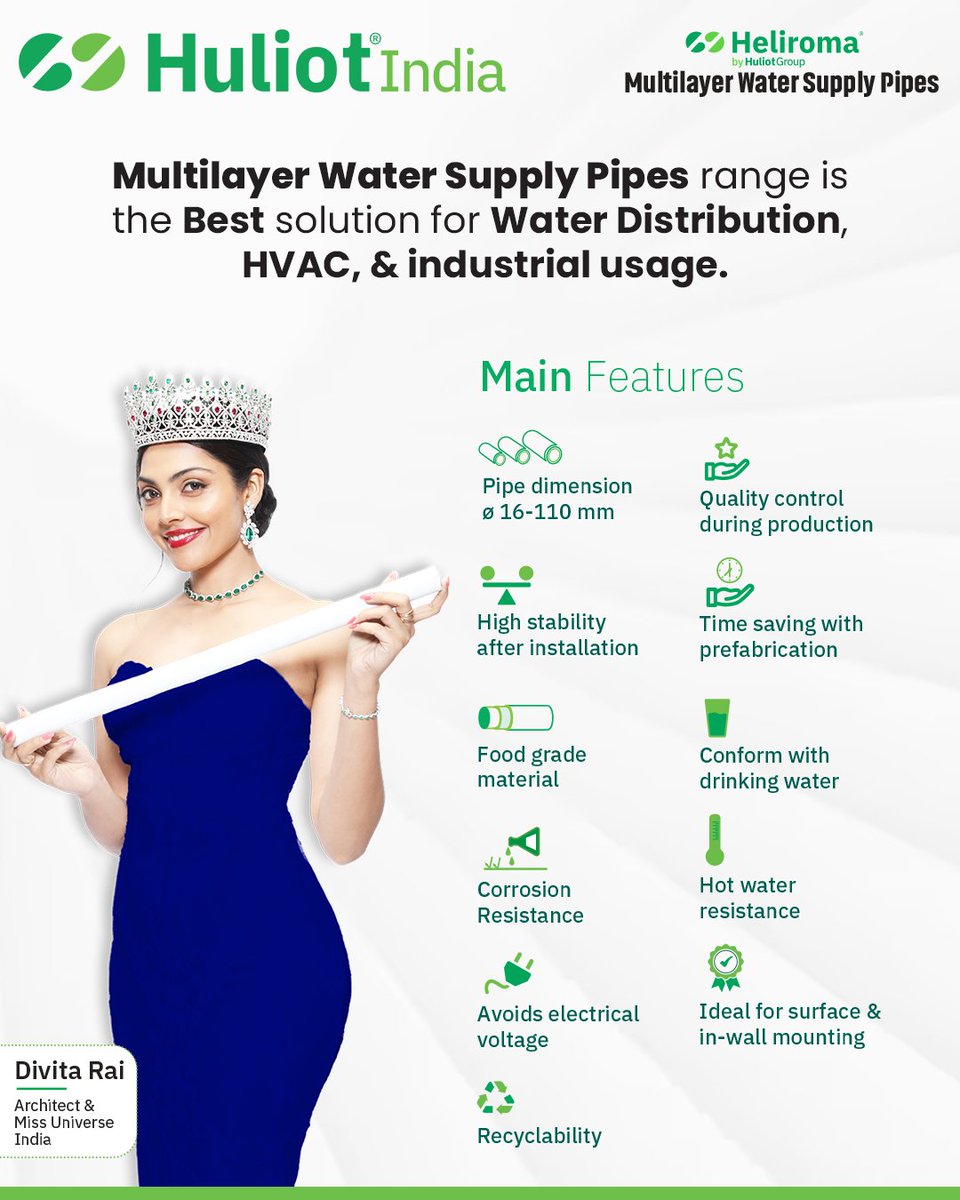 huliot_india's tweet image. Multilayer pipe for Water supply, Heating &amp;amp; Cooling Systems are the Emerging choice for Architects &amp;amp; MEP Consultants who believe in using cutting edge technologies and quality products.
Contact us for more information.
#sustainibility #huliotindia #greenpipe #ecotech #greentech