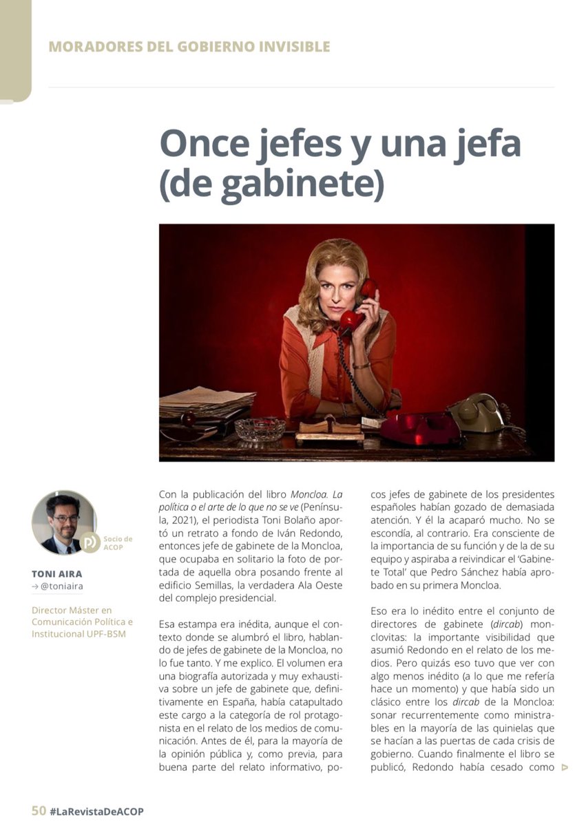toniaira's tweet image. Atención, #gabineteros! 🚨 Revista de ACOP (esa fantasía que hacen posible los amigos de la asociación, con @claudia_chvl a la cabeza), con reseñaza del gran @joannavarro0 sobre el libro #JefeDeGabinete y mi sección… dedicada a los (y la) de Moncloa 🥰
👉🏼 compolitica.com/n97-et-2-vii-c…