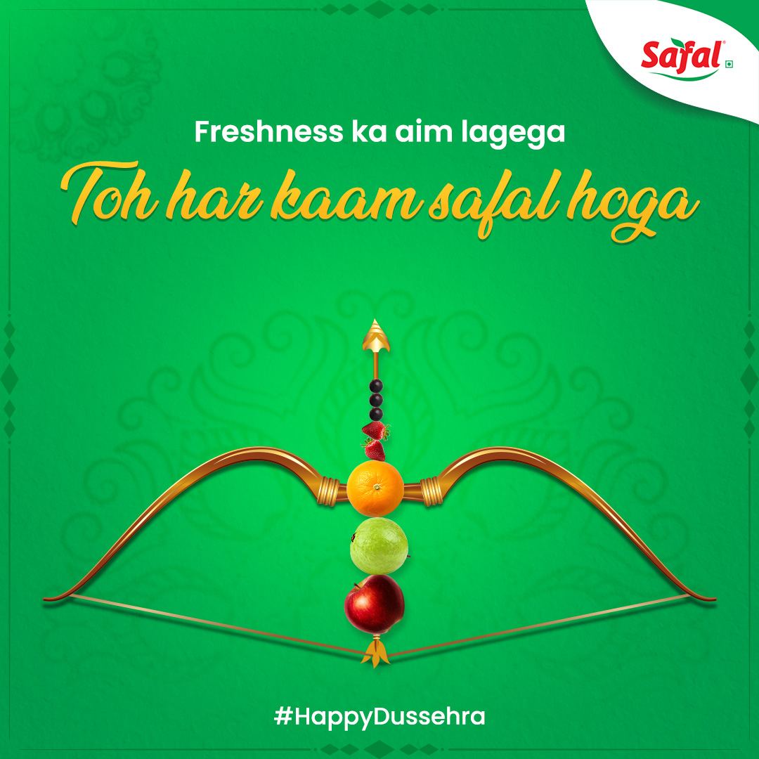 This Dussehra, let goodness triumph in your kitchen too! ​
​
Celebrate with Safal Stores' farm-fresh fruits and vegetables. 
​
Visit Safal Stores today and bring home the freshness of victory! ​
​
#SafalStores #SafalFresh #HealthyFestivities