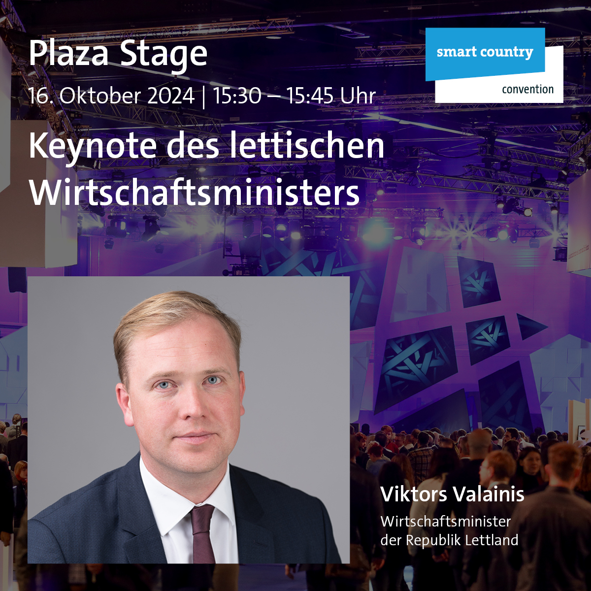 In seiner Keynote auf der #SCCON24 gibt Viktors Valainis, Wirtschaftsminister der Republik Lettland, Einblicke in die digitale Transformation seines Landes.

📅 Wann? 16. Oktober 2024, 15:30 Uhr 
📍 Wo? Plaza Stage 

Kostenfreie Tickets ➡️ smartcountry.berlin/de/teilnehmer-…