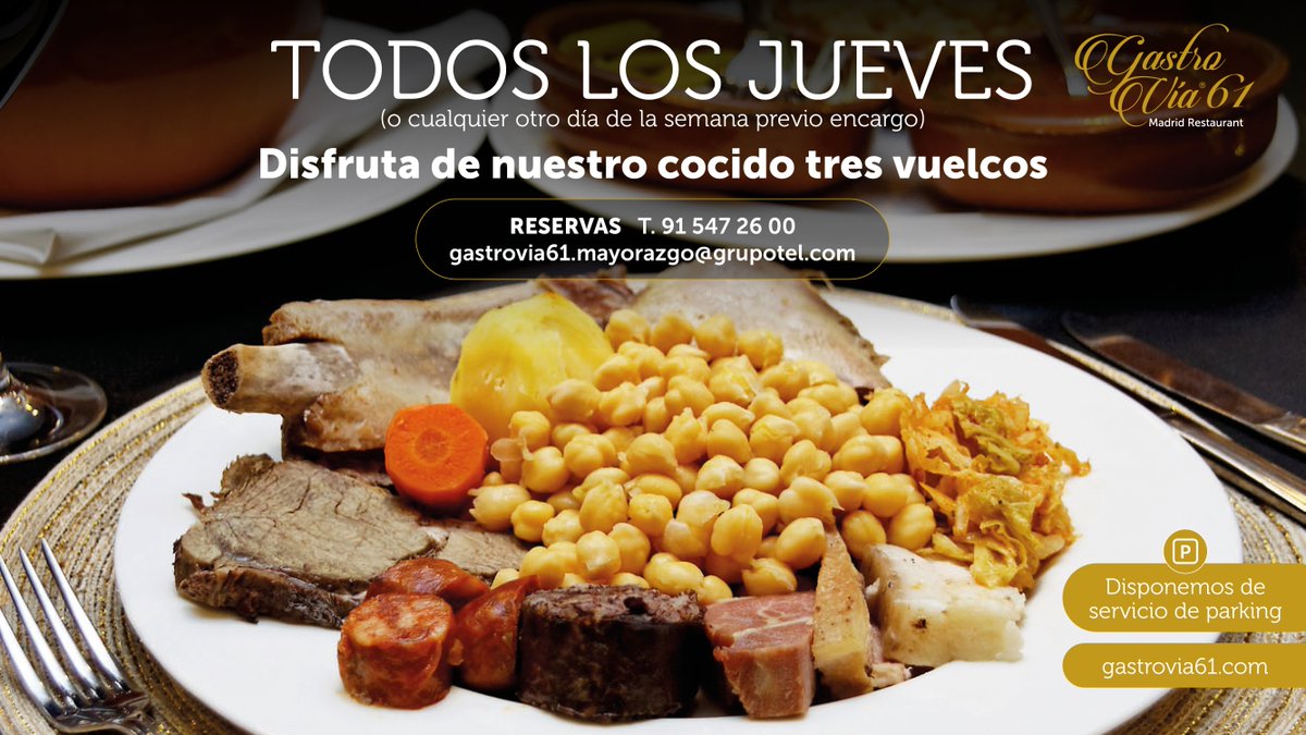 ¡Vuelven nuestros jueves de cocido! 

A partir del jueves 17 podrás volver a disfrutar de este típico plato madrileño en Gastrovía 61.

Reserva tu mesa en el 91 547 26 00 o mandando un email a gastrovia61.mayorazgo@grupotel.com.

¡Que aproveche!