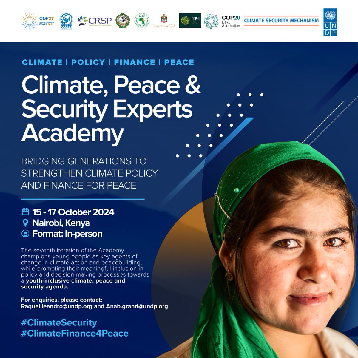 📢 Event alert!
 
Join the inaugural high-level session of the 7th iteration of <a href="/UNDP/">UN Development</a>'s Climate, Peace &amp; Security Experts Academy, equipping youth w/ knowledge &amp; skills to influence climate, peace &amp; security policies.
 
🗓️ 15 Oct
🕘 9 AM EAT/ 2 AM EST
🔗 bit.ly/4eZZs71