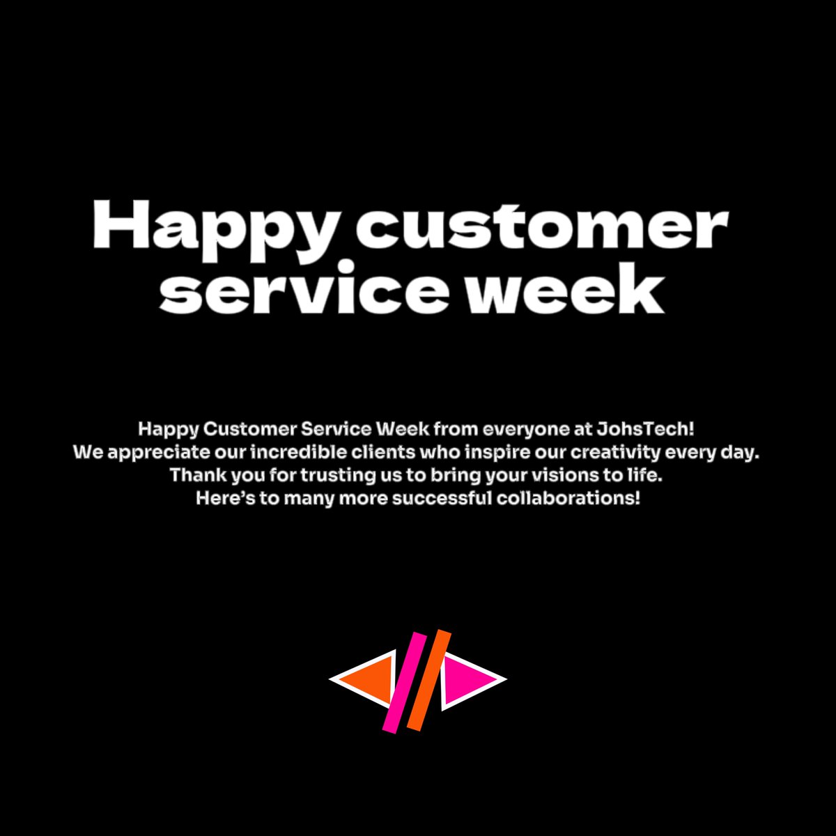 johstech's tweet photo. Happy Customer Service Week from everyone at JohsTech! We appreciate our incredible clients who inspire our creativity every day. Thank you for trusting us to bring your visions to life. Here’s to many more successful collaborations! 

#customerserviceweek https://t.co/soERKTYzBn