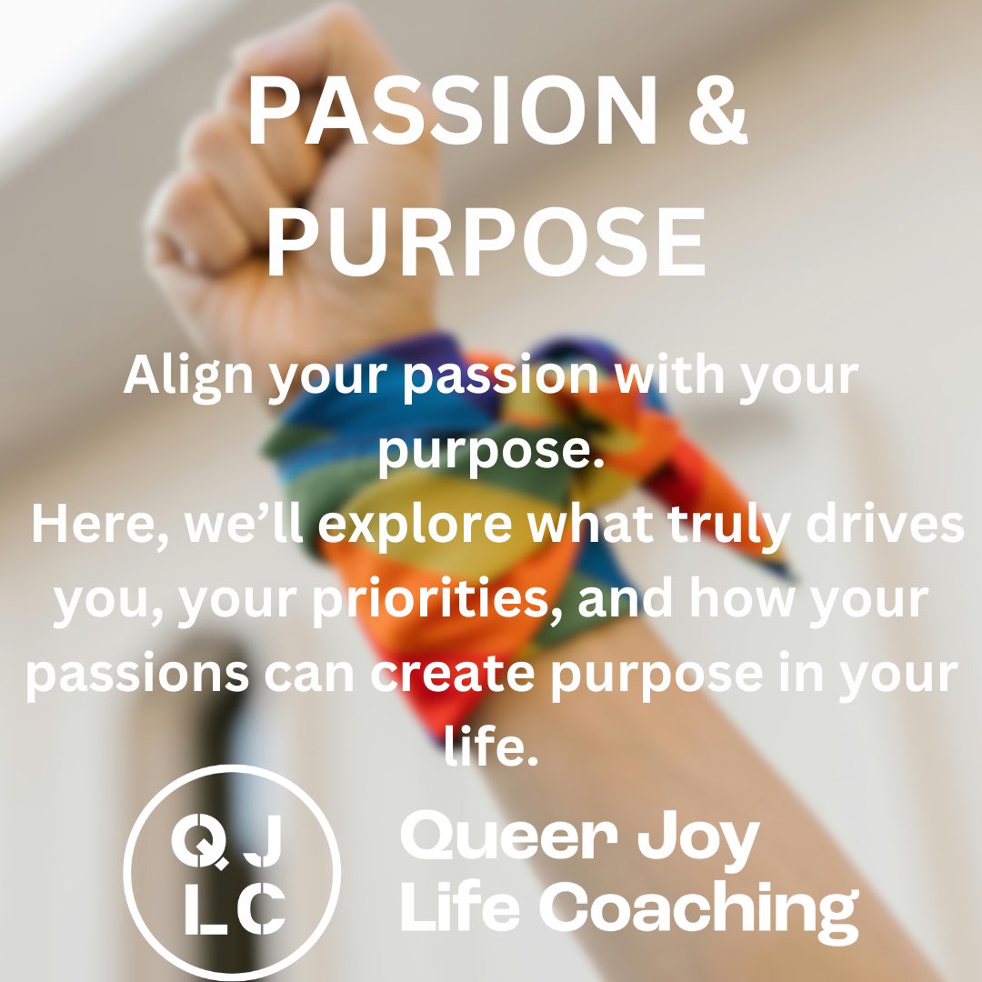 The second webinar in The Queer Joy Webinar Series will be Passion &amp; Purpose. 

Open to queer people &amp; their allies. 

Join us for this live session by signing up now. 

Pay what you can, no judgment. 

queerjoylifecoaching.com/webinars #QueerJoy #PersonalGrowth #Webinar
